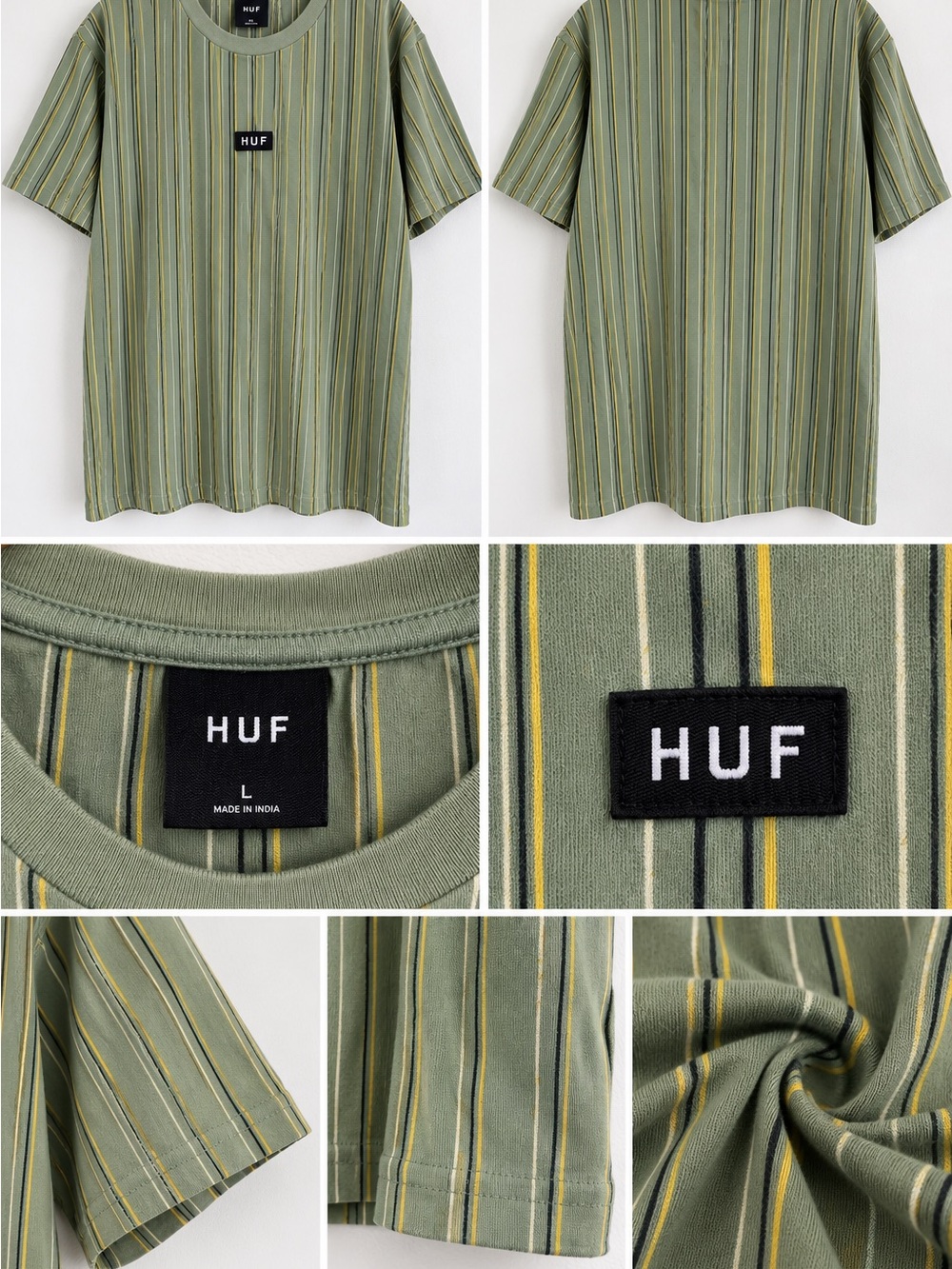 HUF Olive Green Striped Short-Sleeve Tee with Yellow & Black Accents
